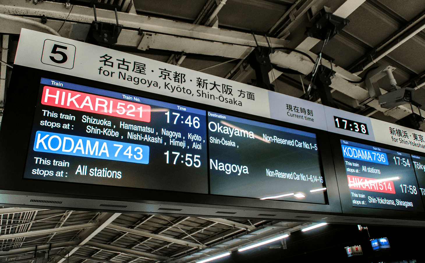 Departure board for the Tokaido Shinkansen